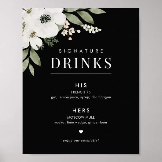 Poster Panneau de boissons signatures de mariage floral b (Devant)