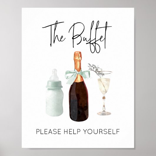 Poster Panneau de buffet pour Baby shower Green Sip & See (Devant)