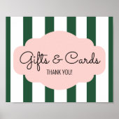 Poster Panneau de cadeaux de baby shower rose et vert de (Devant)