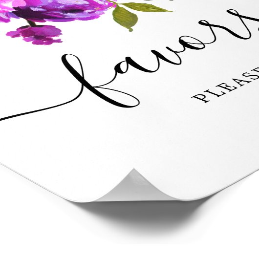 Poster Panneau de cadeaux de douche avec fleurs violettes (Coin)