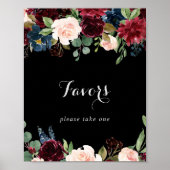 Poster Panneau de cadeaux de mariage botanique noir rusti (Devant)