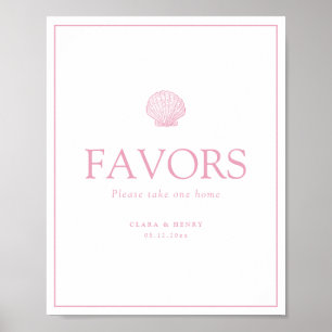 Poster Panneau de cadeaux de mariage coquillage rose blus