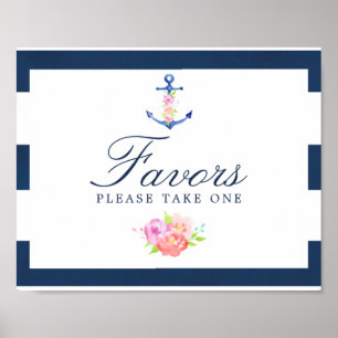 Poster Panneau de cadeaux de mariage floral aquarelle nau