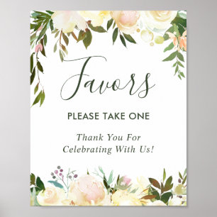 Poster Panneau de cadeaux de mariage floral blanc ivoire 