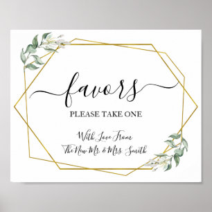 Poster Panneau de cadeaux de mariage verdure or
