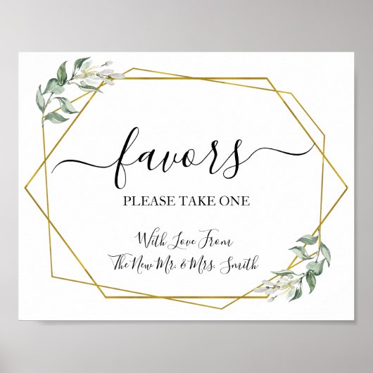 Poster Panneau de cadeaux de mariage verdure or (Devant)