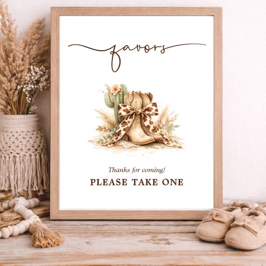 Poster Panneau de cadeaux pour bébé chic western petit