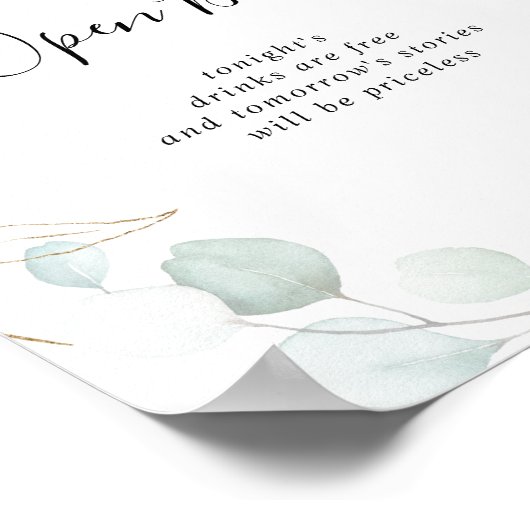 Poster Panneau de calligraphie mariage Open Bar Gold Euca (Coin)