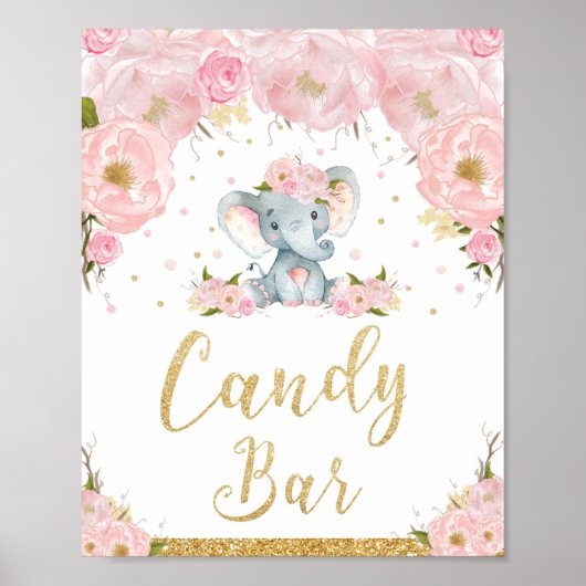 Poster Panneau de Candy Bar pour Baby Shower Éléphant Flo (Devant)