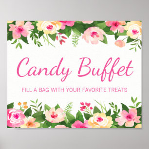 Poster Panneau de Candy Buffet Rose Fleurs Baby Shower