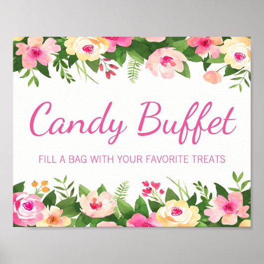Poster Panneau de Candy Buffet Rose Fleurs Baby Shower (Devant)
