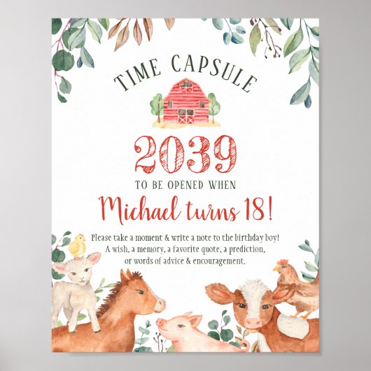 Poster Panneau de capsule temporelle d'animaux de ferme (Devant)