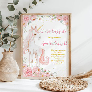 Poster Panneau de capsule temporelle d'anniversaire flora