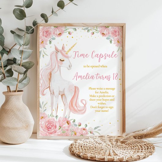 Poster Panneau de capsule temporelle d'anniversaire flora