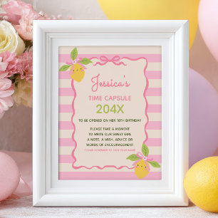 Poster Panneau de capsule temporelle rose pour le 1er ann