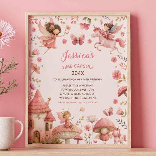 Poster Panneau de capsule temporelle rose pour le premier