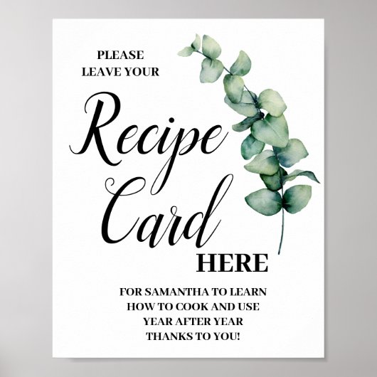 Poster Panneau de carte de recette de feuille d'eucalyptu (Devant)