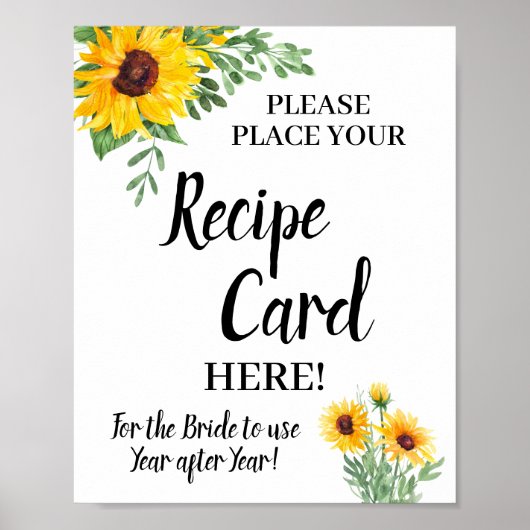 Poster Panneau de carte de recette de Sunflowers pour la  (Devant)
