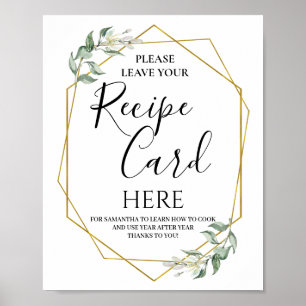 Poster Panneau de carte de recette géométrique or vert