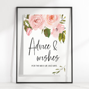 Poster Panneau de carte et de cadeaux floral rose blush
