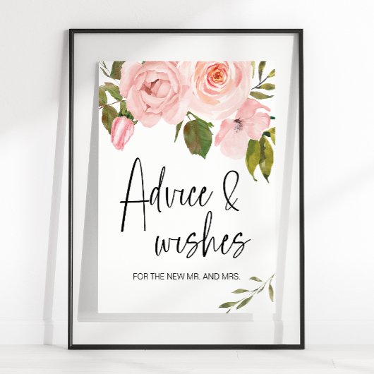 Poster Panneau de carte et de cadeaux floral rose blush