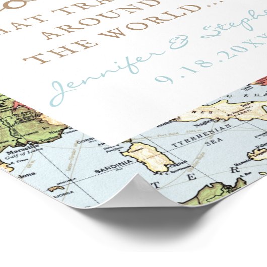 Poster Panneau de carte florale Amour Voyage Le Monde (Coin)