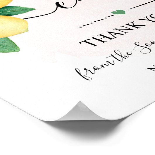 Poster Panneau de cartes Citrons Rose Mariage Réception (Coin)