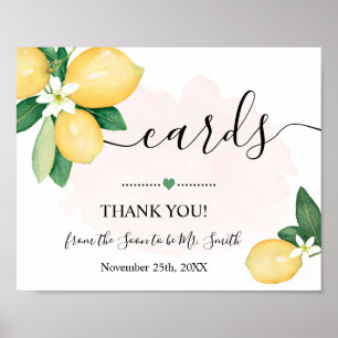 Poster Panneau de cartes Citrons Rose Mariage Réception