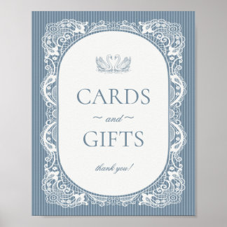 Poster Panneau de cartes et cadeaux à dentelle bleue vint