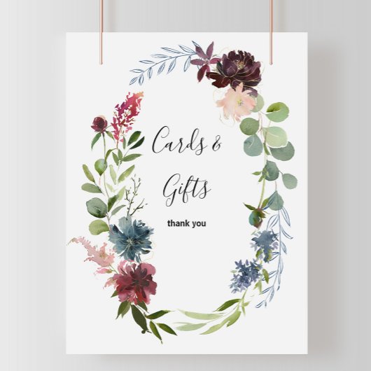 Poster Panneau de cartes et cadeaux de fleurs et de verdu