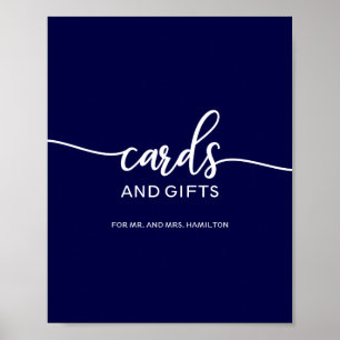 Poster Panneau de cartes et cadeaux de mariage bleu marin