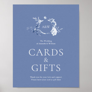 Poster Panneau de cartes et cadeaux de mariage bleu pouss