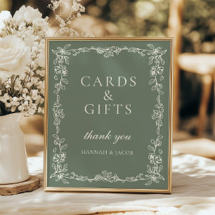 Poster Panneau de cartes et cadeaux de mariage vert sauge