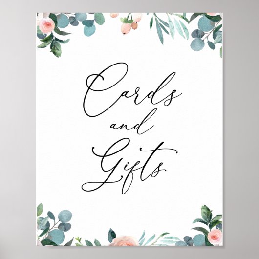 Poster Panneau de cartes et cadeaux de thé Fleurs Blush (Devant)
