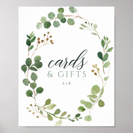 Poster Panneau de cartes et cadeaux de verdure d'eucalypt (Devant)