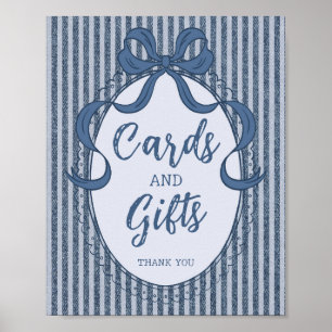 Poster Panneau de cartes et cadeaux en jean bleu à noeud