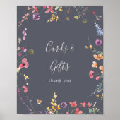 Poster Panneau de Cartes et Cadeaux Fleuris Sauvages Bleu (Devant)