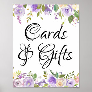 Poster Panneau de cartes et cadeaux floraux blanc violet