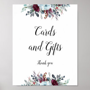 Poster Panneau de cartes et cadeaux floraux bleus et bord