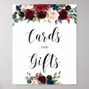 Poster Panneau de cartes et cadeaux floraux bordeaux hive