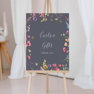 Poster Panneau de cartes et cadeaux floraux sauvages bleu