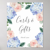 Poster Panneau de Cartes et Cadeaux Hydrangea Bleu Élégan (Devant)