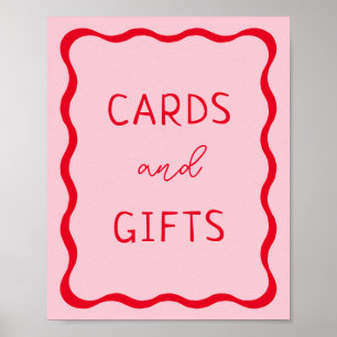 Poster Panneau de cartes et cadeaux rose et rouge rétro