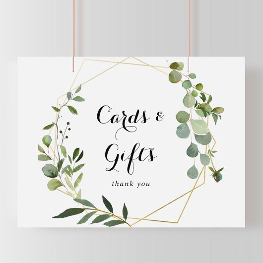 Poster Panneau de cartes et de cadeaux vert tropical or g