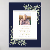 Poster Panneau de célébration de vie en bleu marine et ve (Devant)