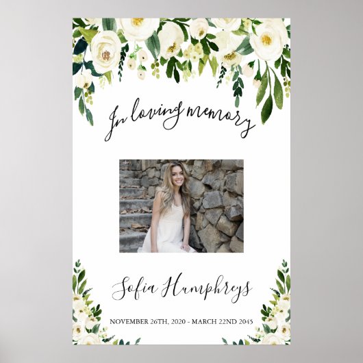 Poster Panneau de célébration de vie florale blanche, pan (Devant)