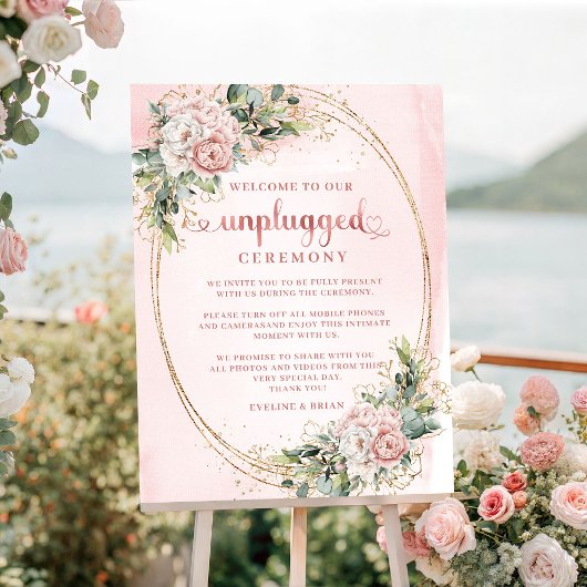 Poster Panneau de cérémonie débranchée Floral Rose Clair