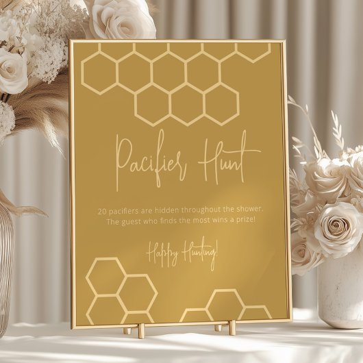Poster Panneau de chasse Baby shower beige doré miel