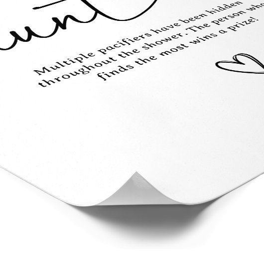 Poster Panneau de chasse de Baby shower de script moderne (Coin)