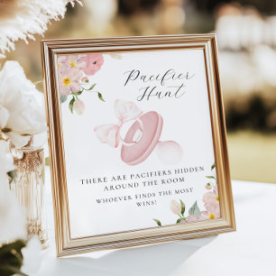 Poster Panneau de chasse Floral Bow Baby shower Pacifier